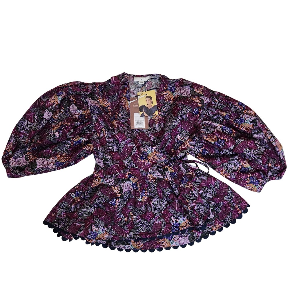 Kika‎ Vargas x Target Purple Floral Balloon Sleeve Wrap Top XS NWT